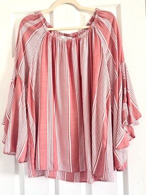 Fever Light Red/Pink  and White Striped Peasant Top 1X